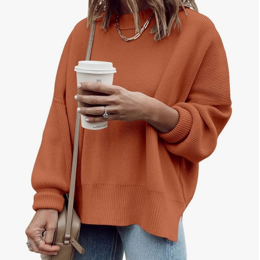 Women's Cozy Burnt Orange Warm Crewneck Sweater